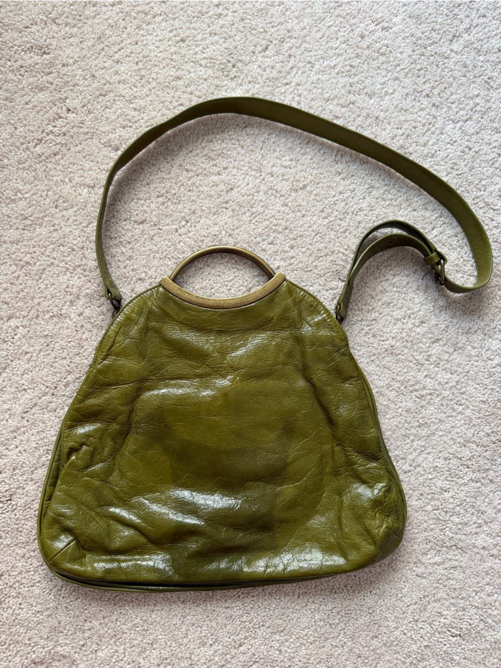 HOBO Olive Green Leather Bag with Brass Top Handle - Picture 7 of 14